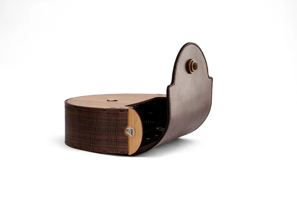 Wooden Bag - Half Round - Dark Brown Leather Flap