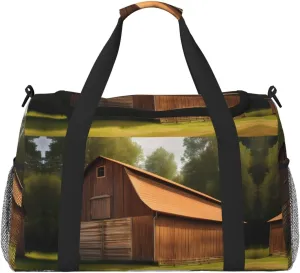 Wooden Barn Countryside Travel Tote Bag â€“ Large Reusable Shopping Bag, Vacation Tote, Sports Duffel Bag with Adjustable Crossbody Strap