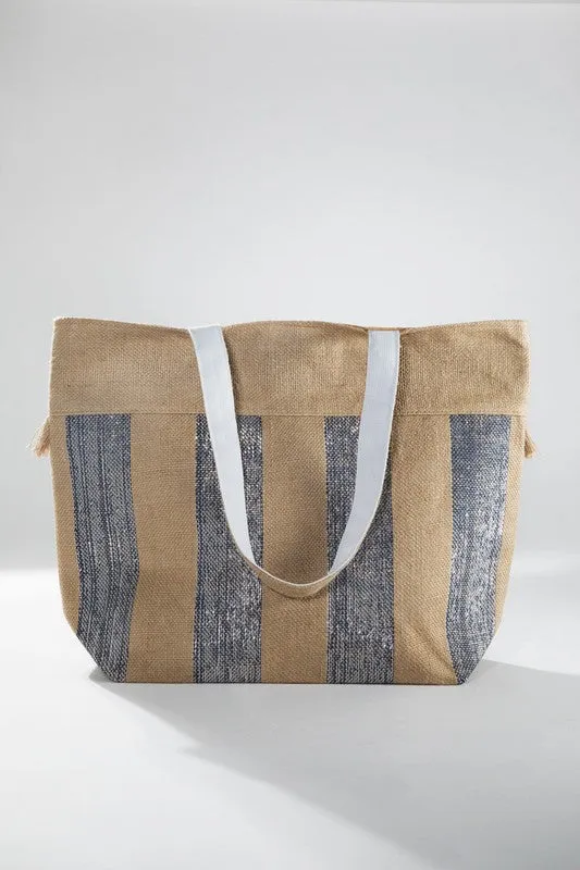 Woven Jute Stripe Metallic Shoulder Bag