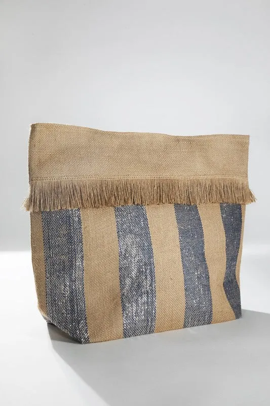 Woven Jute Stripe Metallic Shoulder Bag
