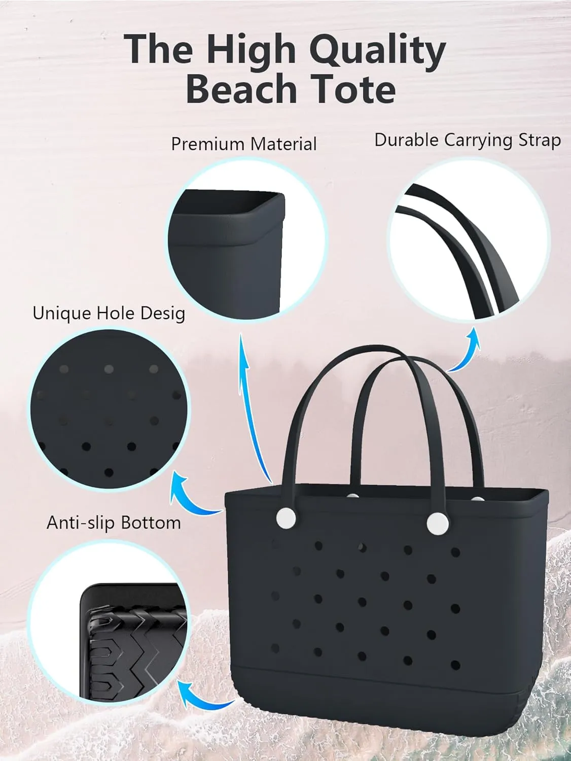 X Large Rubber Tote Bag Rubber Beach Bag, Travel Bag, Shopping Bag, Sports Bag Washable Handbag Storage Bag for Pool