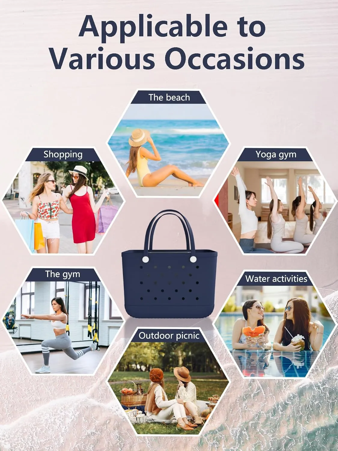 X Large Rubber Tote Bag Rubber Beach Bag, Travel Bag, Shopping Bag, Sports Bag Washable Handbag Storage Bag for Pool