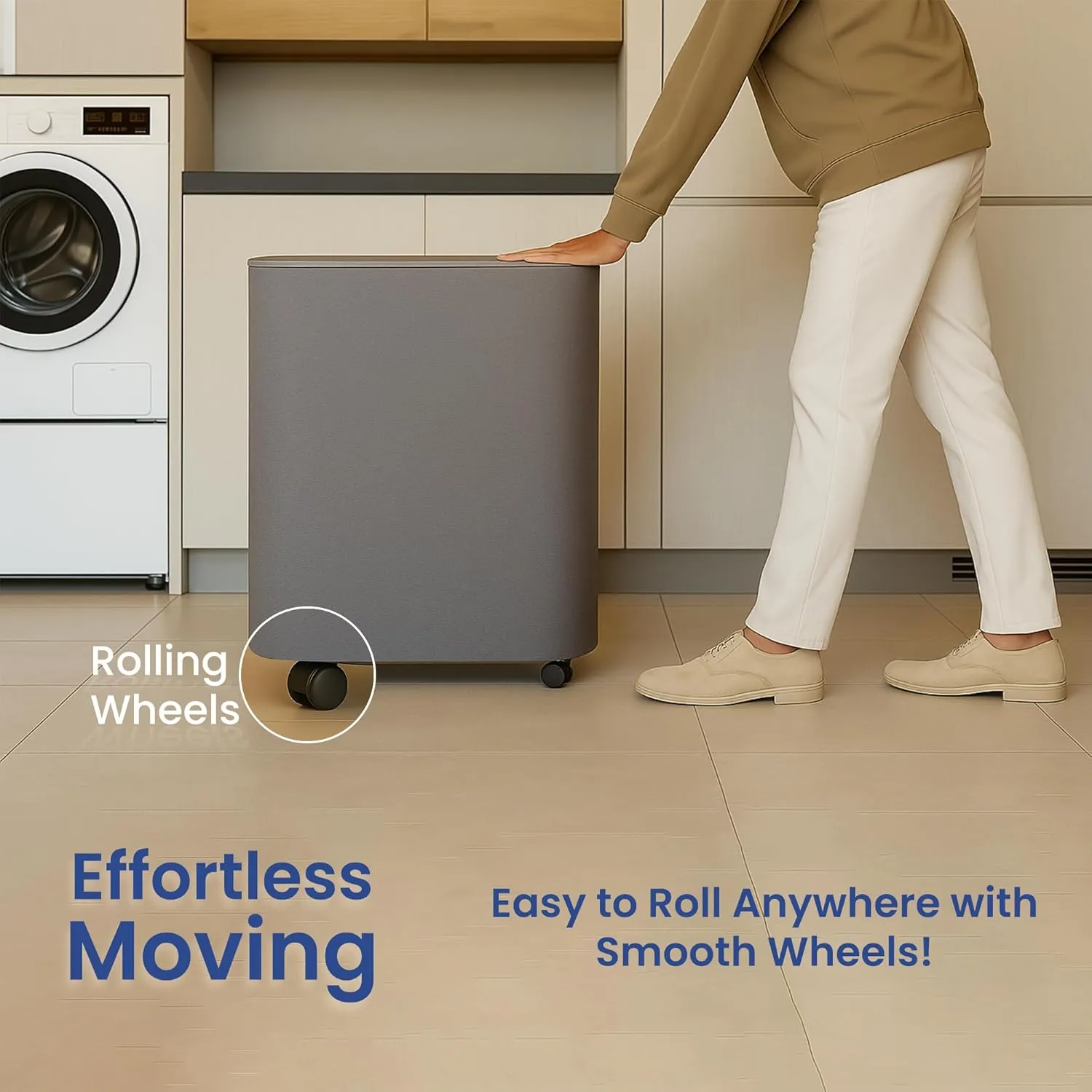 XABITAT Dual Section 90L Laundry Basket with Wheels and Lid – Tall divided Double Laundry Hamper with 2 Removable Washable Bags, Large Laundry Sorter for Easy Clothes Separation