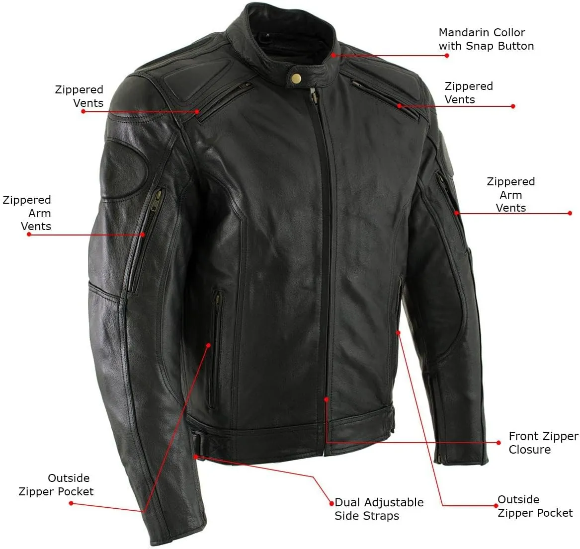 Xelement 'Executioner' Street Bike Jacket with Armor - Premium Armored Leather Motorcycle Jacket for Men - B7366