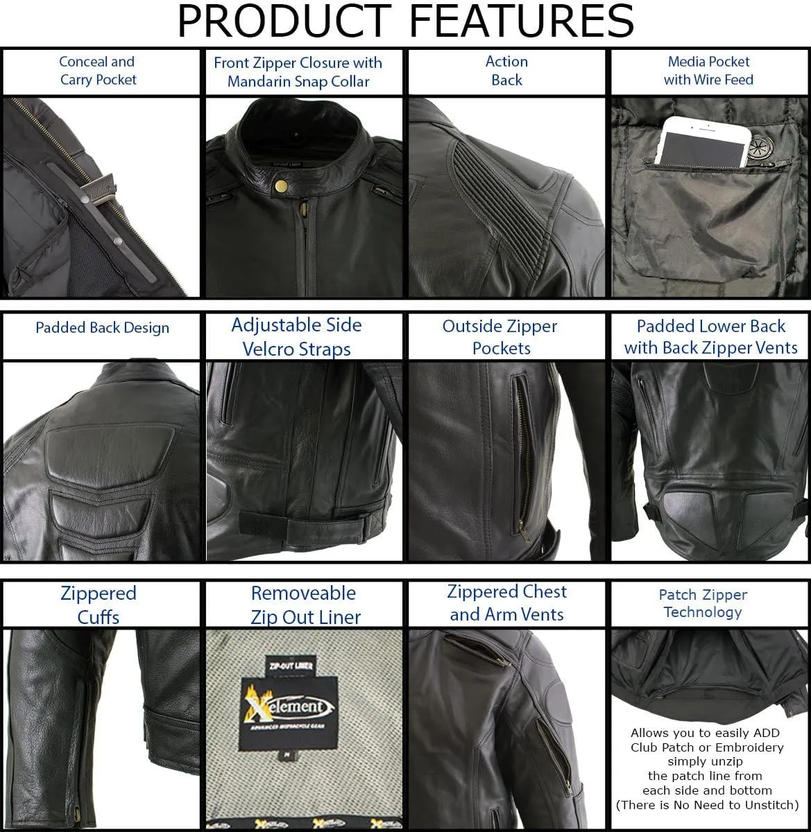 Xelement 'Executioner' Street Bike Jacket with Armor - Premium Armored Leather Motorcycle Jacket for Men - B7366