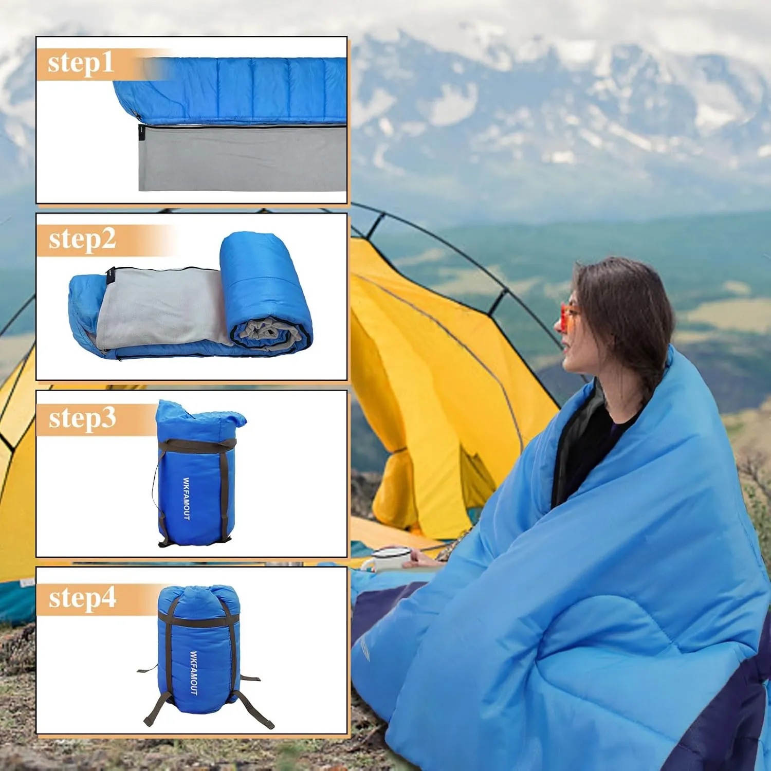 XL 10 Degree Sleeping Bags Waterproof for Adults 350GSM Machine Washable with Compression Sack for 3-4 Season Camping Outdoor