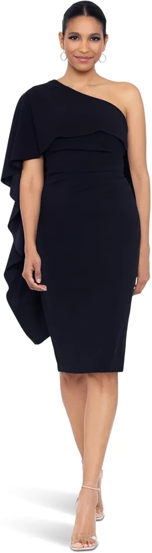 Xscape Midi Scuba Crepe One Shoulder Cape Navy 6