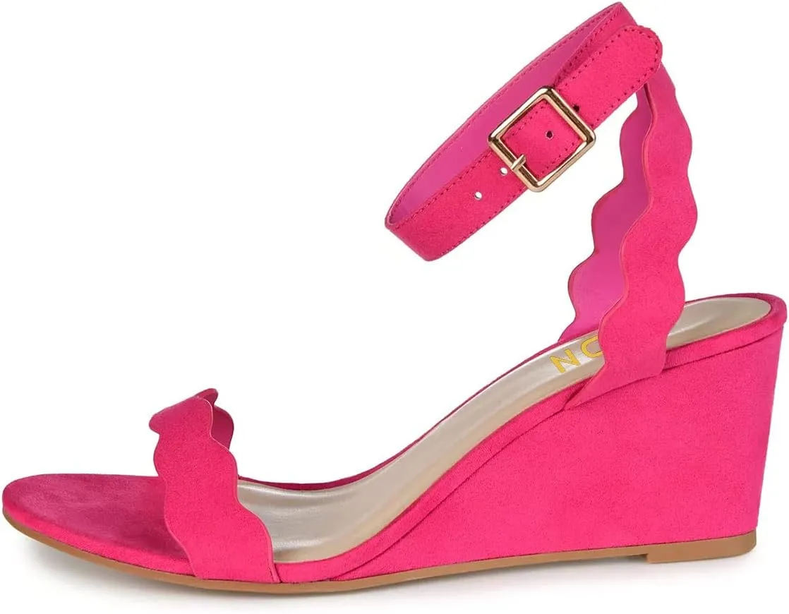 YDN Women Open Toe Ankle Strap Sandals Ruffle Band Wedge Mid Heels Date Evening Party Shoes Size 4-15 US
