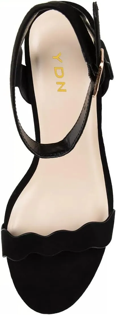 YDN Women Open Toe Ankle Strap Sandals Ruffle Band Wedge Mid Heels Date Evening Party Shoes Size 4-15 US