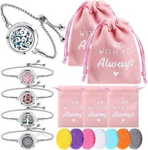 Yinkin 5 Set Essential Oil Diffuser Bracelet Gift for Mother Day Anxiety Relief Gifts 50 Pcs Refill Pads Stainless Steel Aromatherapy Locket for Mother Gift