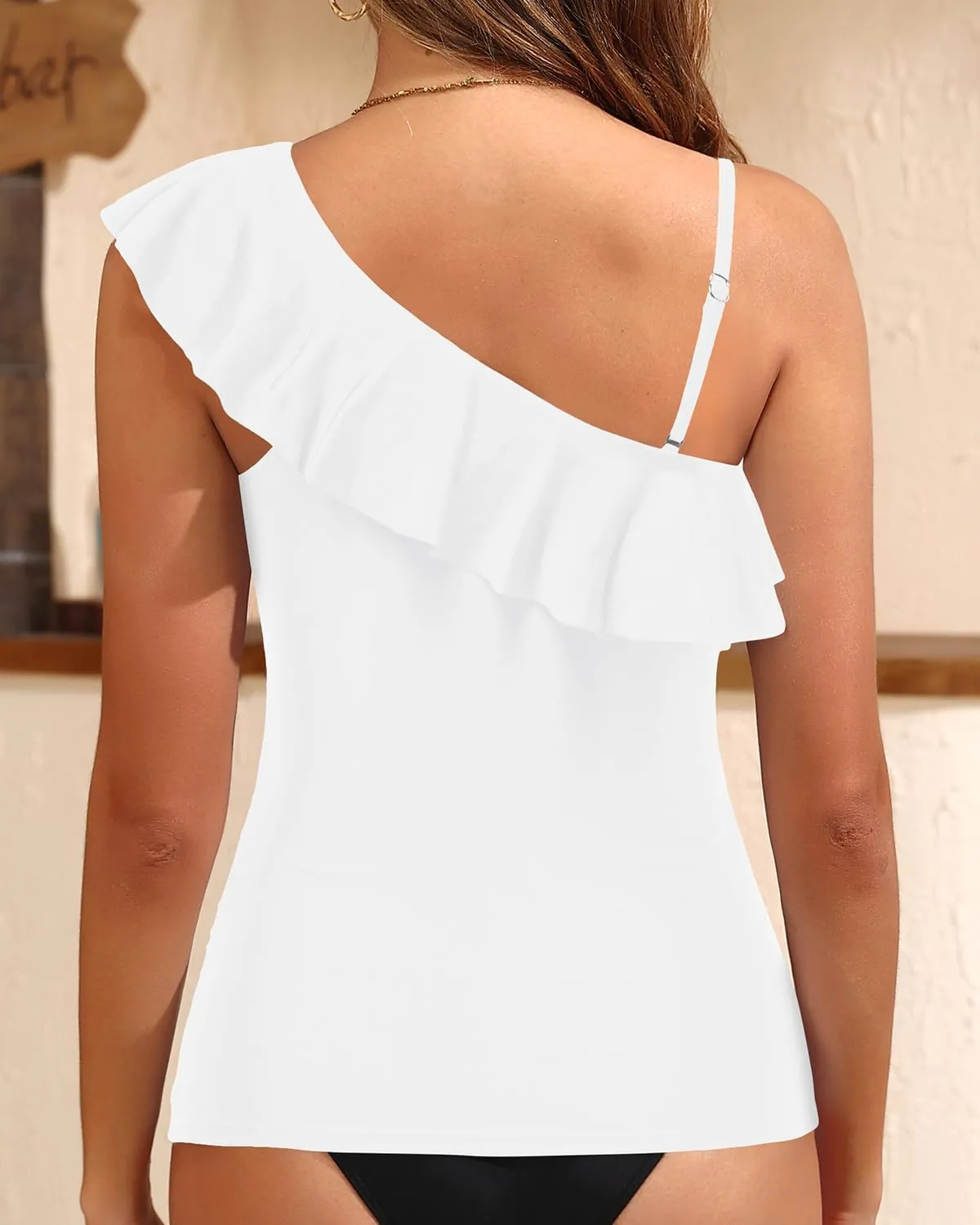 Yonique Womens One Shoulder Tankini Swim Tops Ruffle Bathing Suit Tops No Bottoms