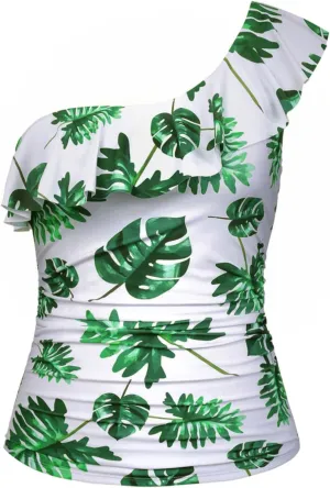Yonique Womens One Shoulder Tankini Swim Tops Ruffle Bathing Suit Tops No Bottoms