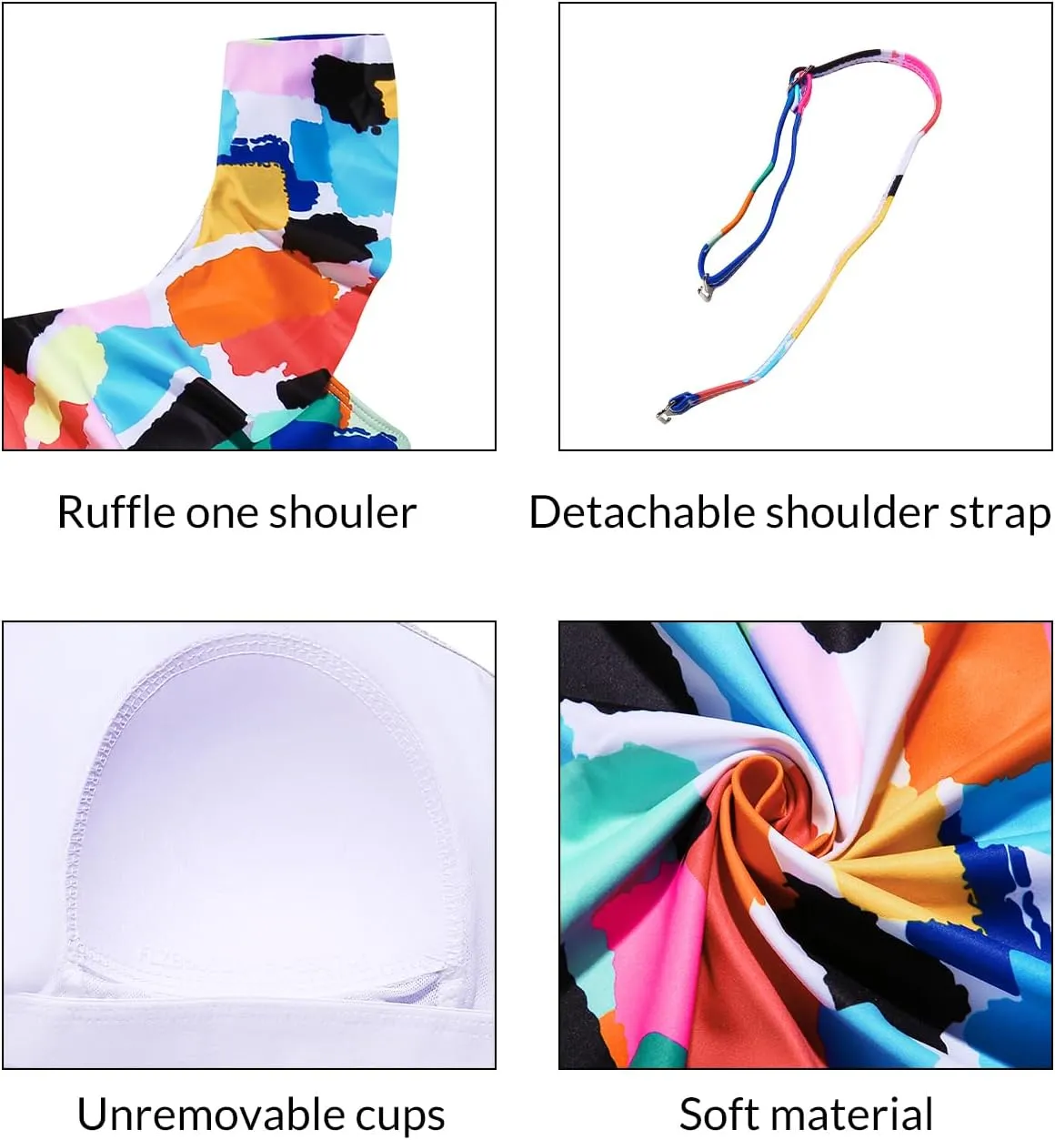 Yonique Womens One Shoulder Tankini Swim Tops Ruffle Bathing Suit Tops No Bottoms