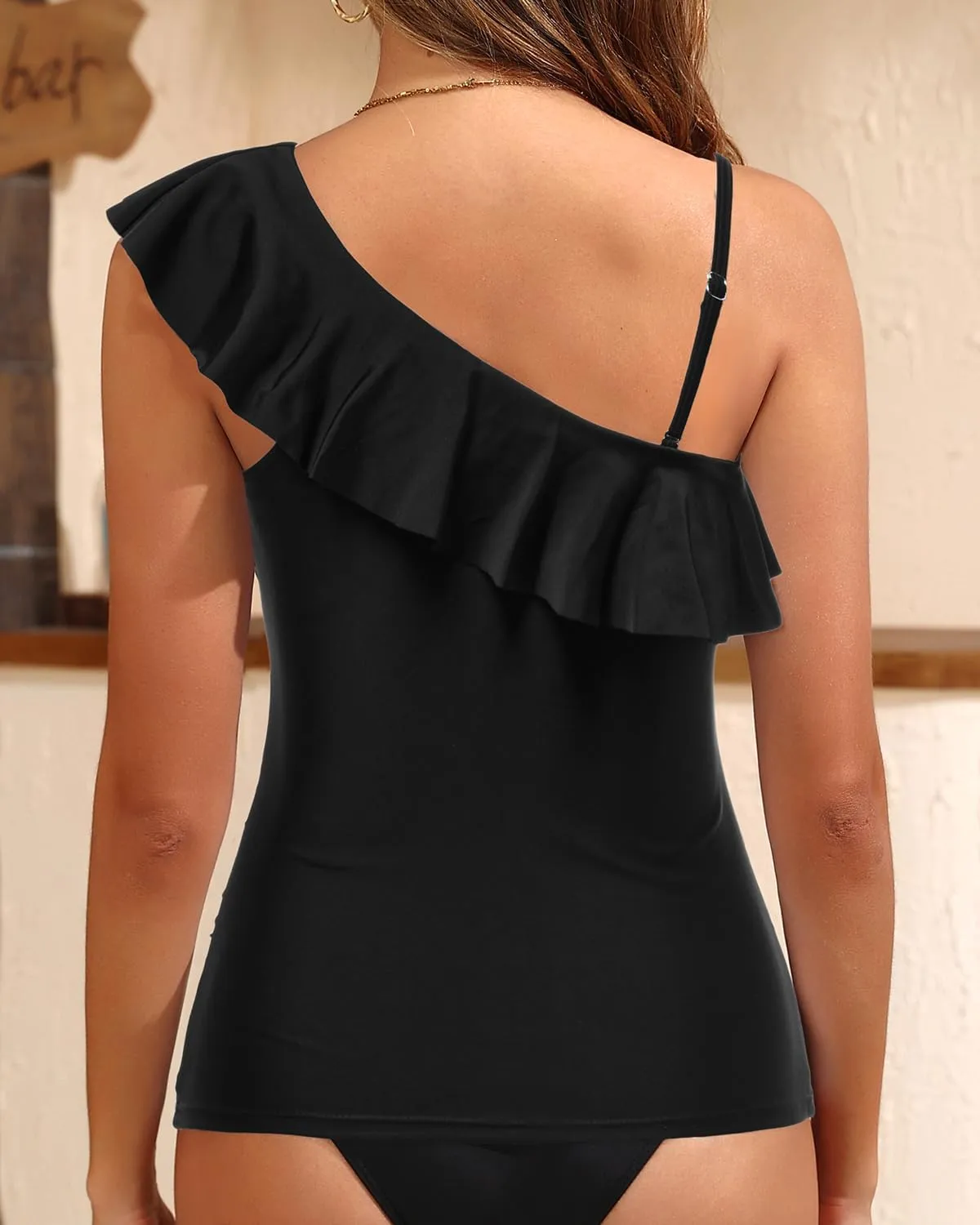 Yonique Womens One Shoulder Tankini Swim Tops Ruffle Bathing Suit Tops No Bottoms
