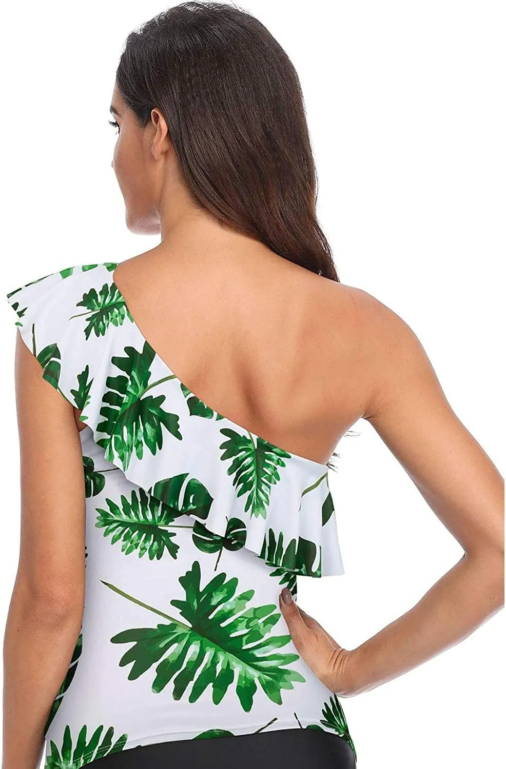Yonique Womens One Shoulder Tankini Swim Tops Ruffle Bathing Suit Tops No Bottoms