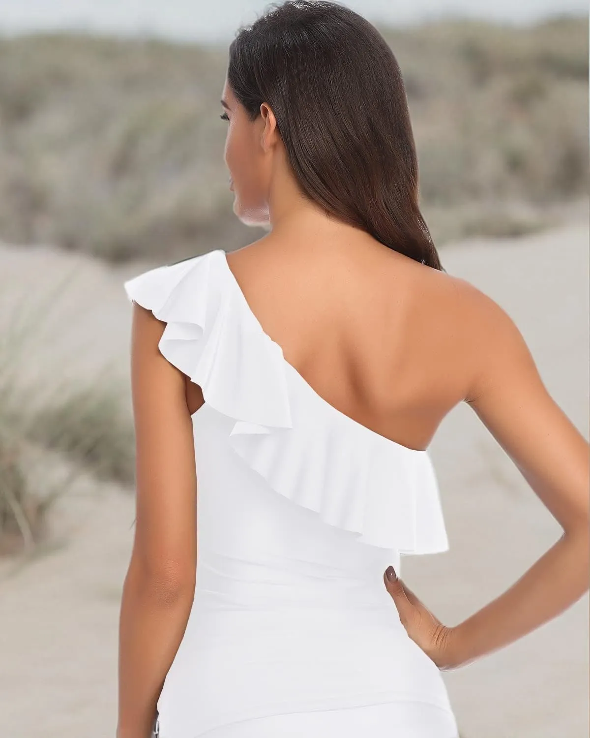 Yonique Womens One Shoulder Tankini Swim Tops Ruffle Bathing Suit Tops No Bottoms