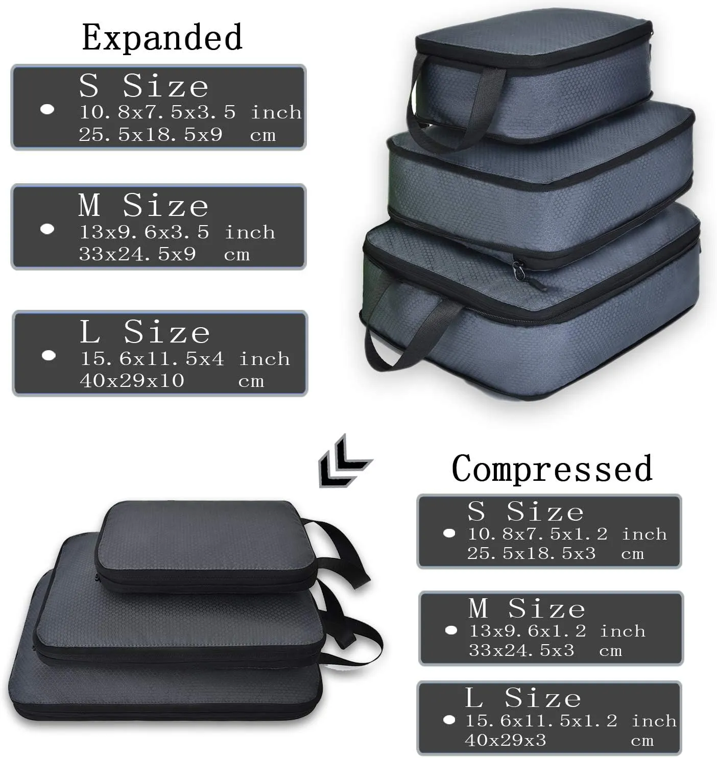 YZAOLL 3 Set/6 Set/7 Set Compression Packing Cubes Travel Accessories Expandable Packing Organizers,Travel Essentials for Carry on 3 Set Gray