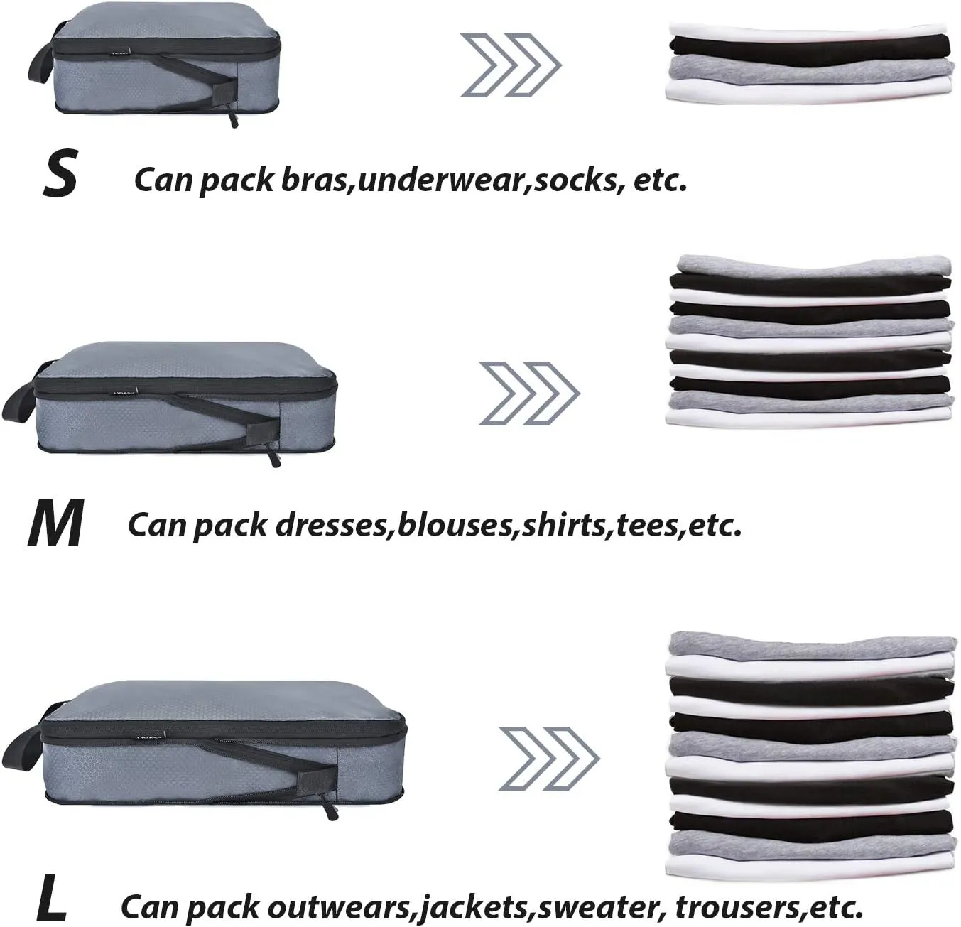 YZAOLL 3 Set/6 Set/7 Set Compression Packing Cubes Travel Accessories Expandable Packing Organizers,Travel Essentials for Carry on 3 Set Gray
