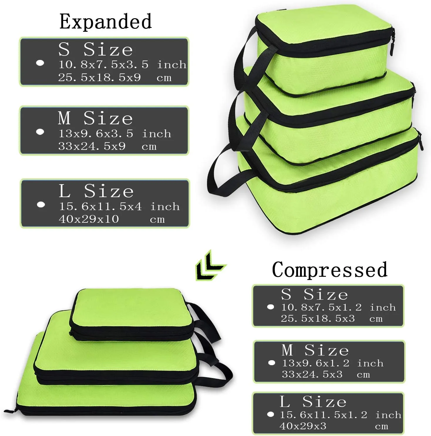 YZAOLL 3 Set/6 Set/7 Set Compression Packing Cubes Travel Accessories Expandable Packing Organizers,Travel Essentials for Carry on 3 Set Green