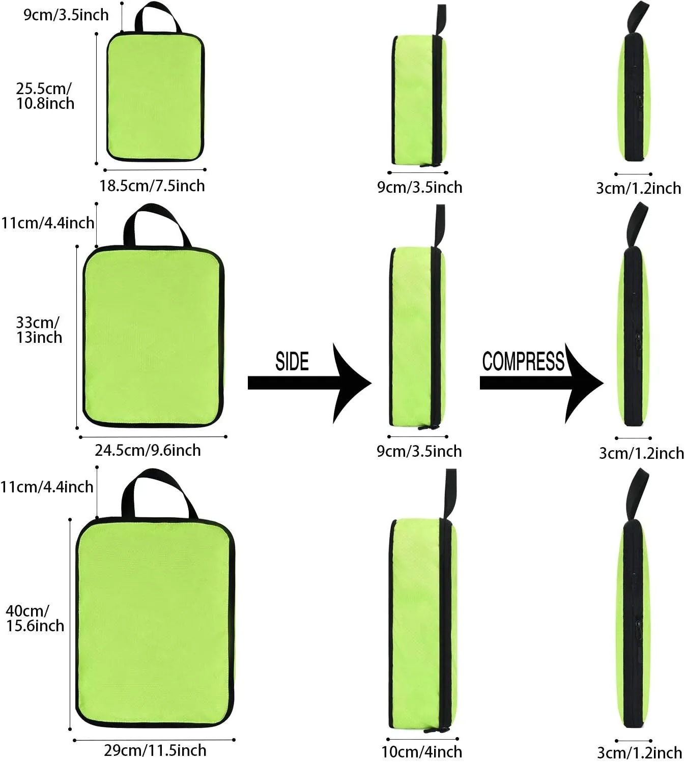 YZAOLL 3 Set/6 Set/7 Set Compression Packing Cubes Travel Accessories Expandable Packing Organizers,Travel Essentials for Carry on 3 Set Green