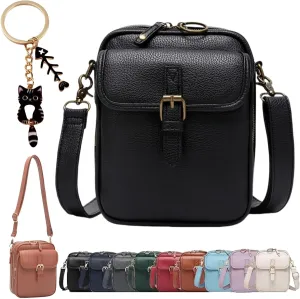 Zealburst Crossbody Bag, Vintage Double Layer Large Capacity Mini Crossbody Leather Bags with 10 Card Slots