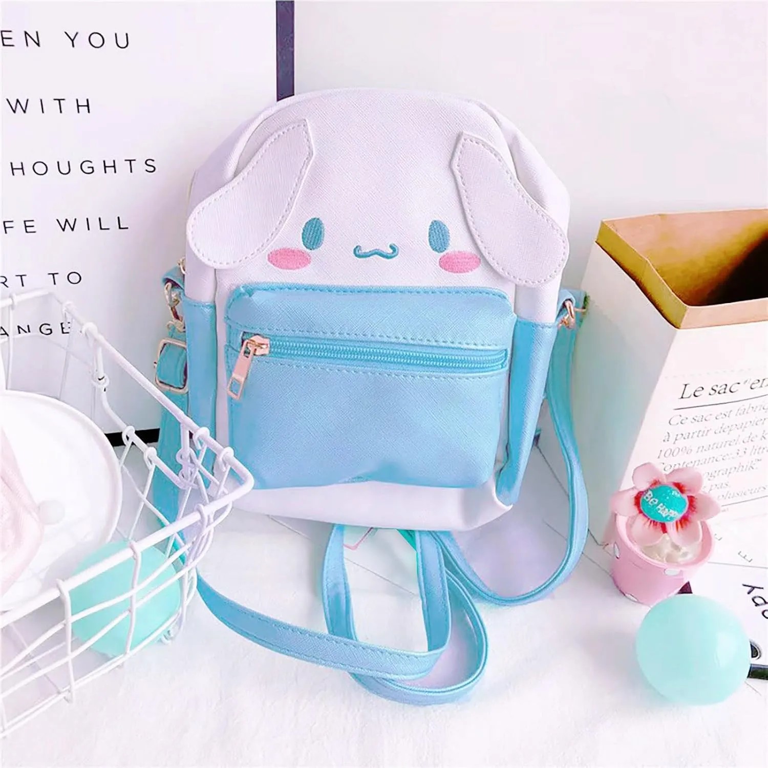 ZJYJING Cartoon Anime Mini Cute PU Backpack Shoulder Bag Backpack Handbag for Kids Girls Cosplay (Blue)