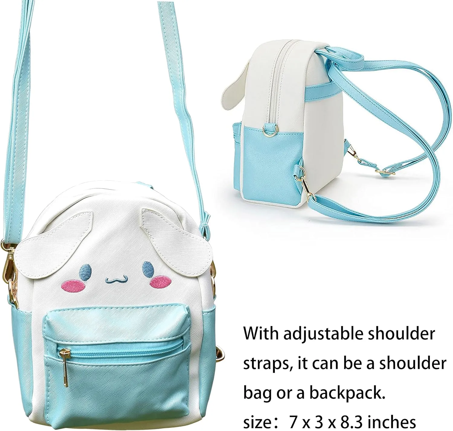 ZJYJING Cartoon Anime Mini Cute PU Backpack Shoulder Bag Backpack Handbag for Kids Girls Cosplay (Blue)