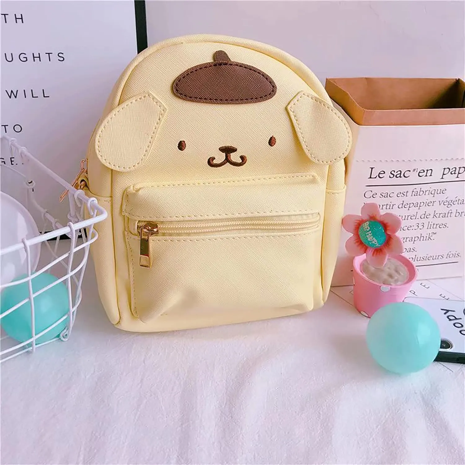 ZJYJING Cartoon Anime Mini Cute PU Backpack Shoulder Bag Backpack Handbag for Kids Girls Cosplay (Yellow)