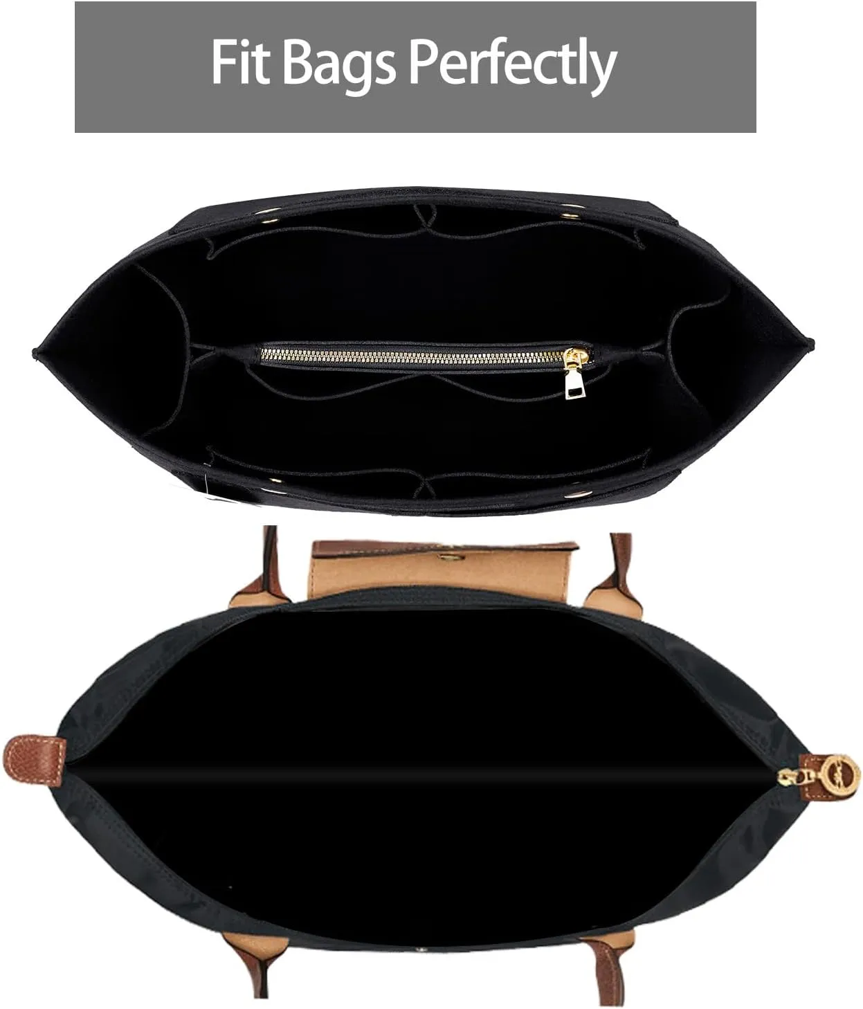 ZTUJO Purse Organizer Insert for le pliage, Compatible with Longchamp Le Pliage Top Handle S/M,Shoulder Bag S/L (Black, Small For Handle S)