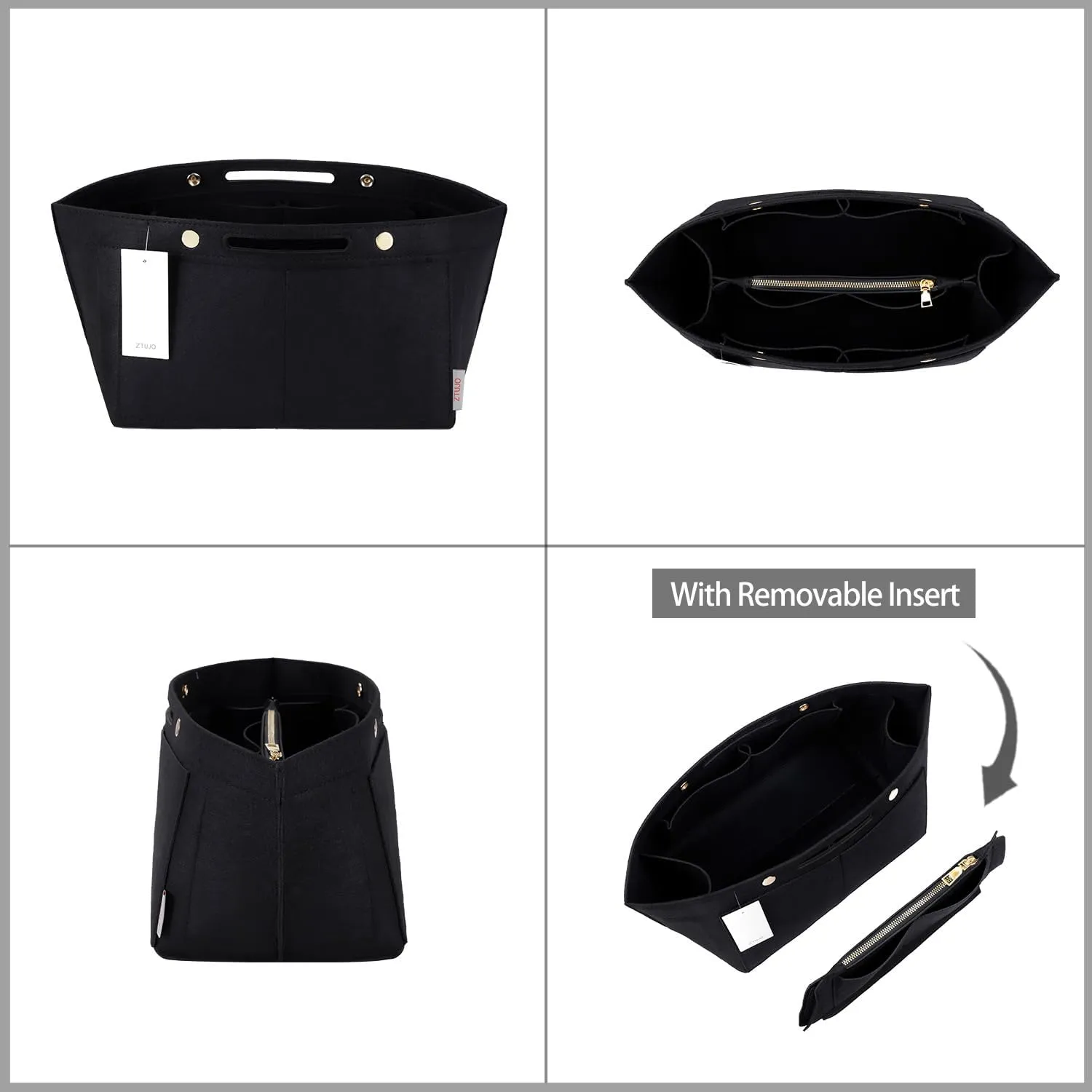 ZTUJO Purse Organizer Insert for le pliage, Compatible with Longchamp Le Pliage Top Handle S/M,Shoulder Bag S/L (Black, Small For Handle S)