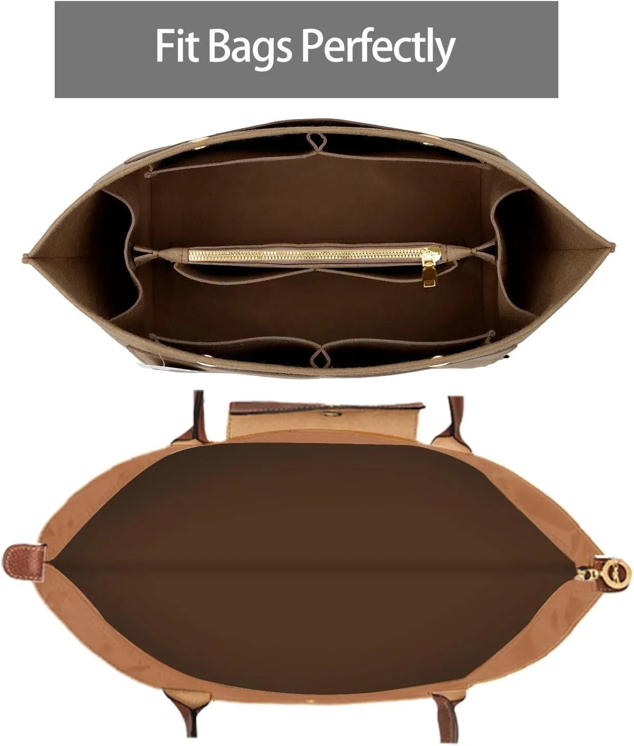 ZTUJO Purse Organizer Insert for le pliage, Compatible with Longchamp Le Pliage Top Handle S/M,Shoulder Bag S/L (Lighting Coffee, Medium For Shoulder Bag S)