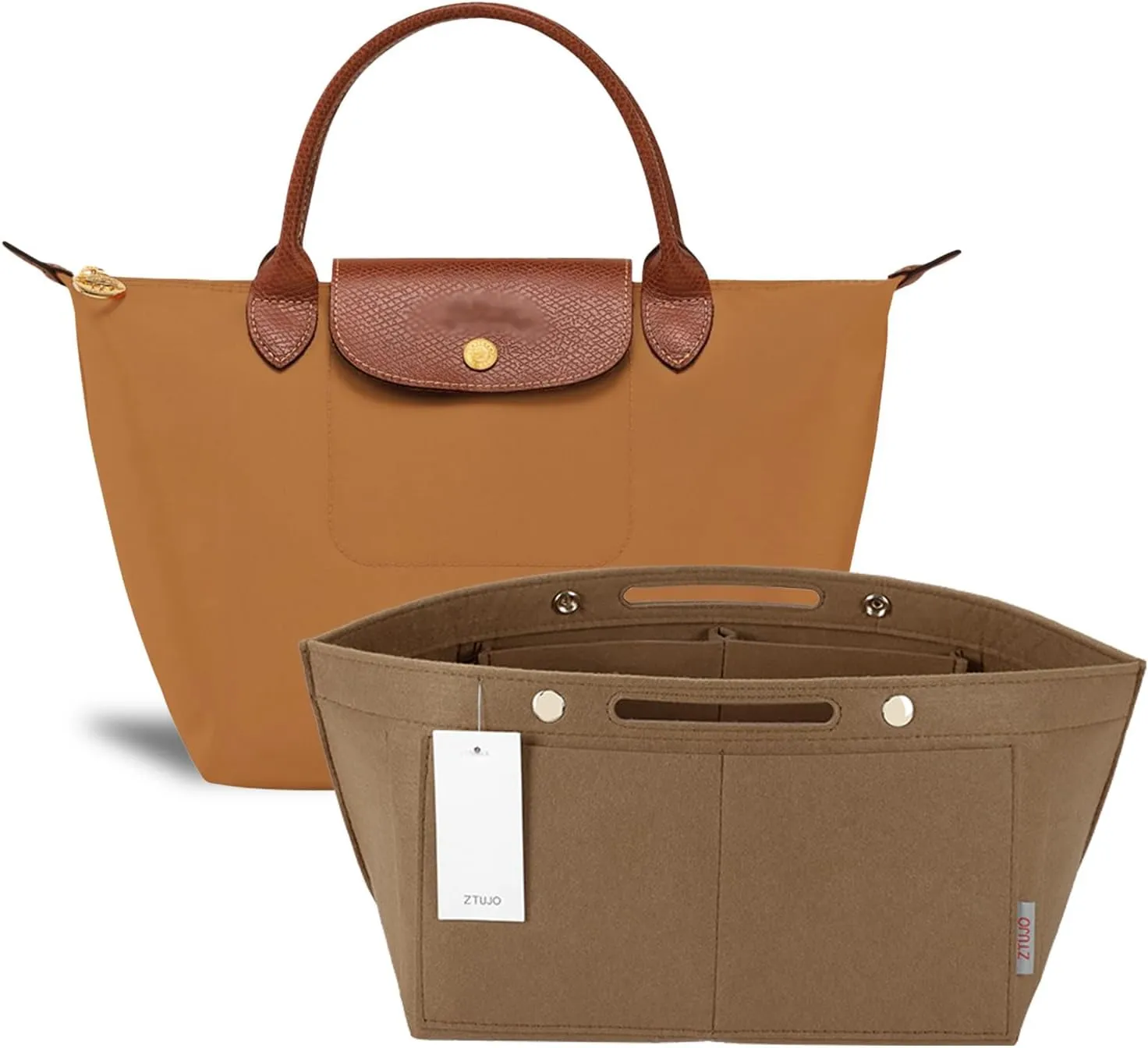 ZTUJO Purse Organizer Insert for le pliage, Compatible with Longchamp Le Pliage Top Handle S/M,Shoulder Bag S/L (Lighting Coffee, Medium For Shoulder Bag S)