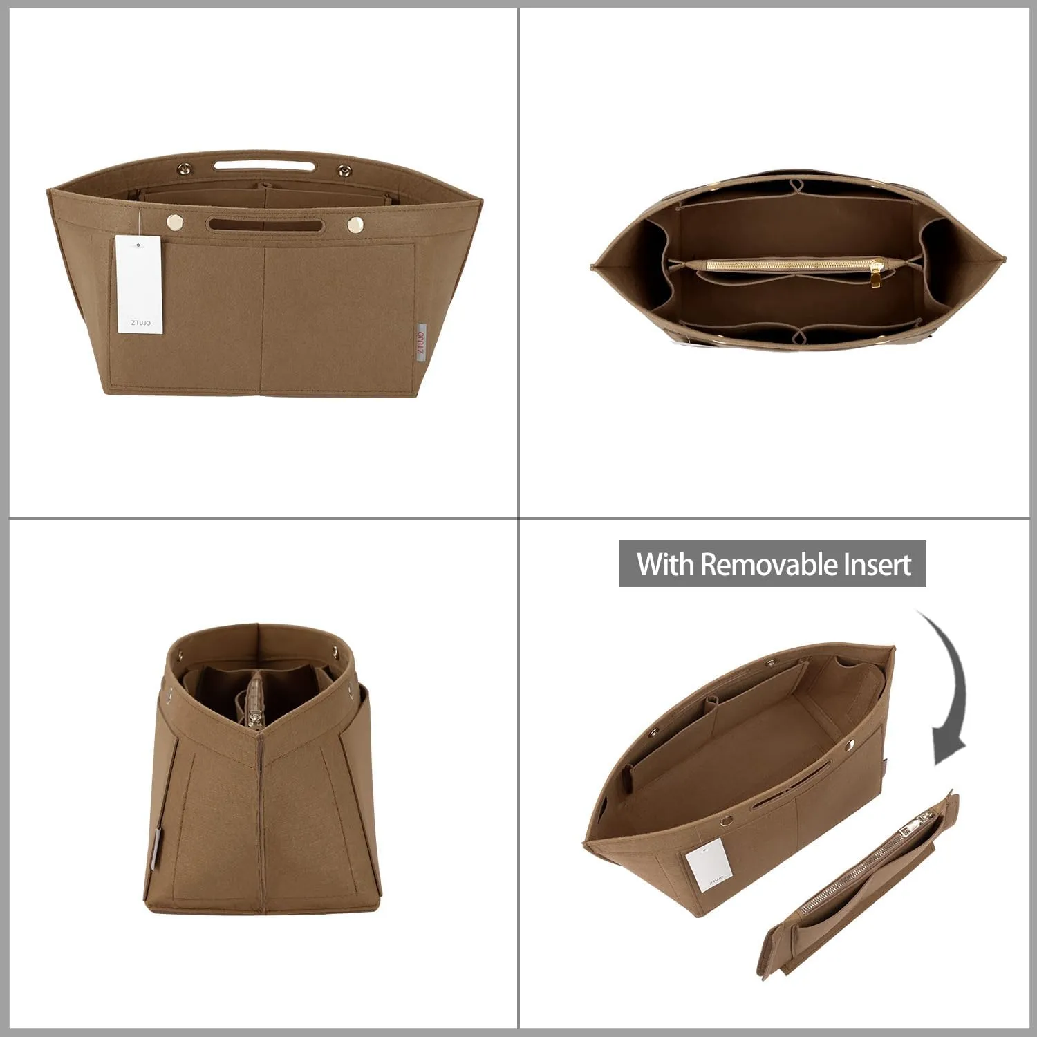 ZTUJO Purse Organizer Insert for le pliage, Compatible with Longchamp Le Pliage Top Handle S/M,Shoulder Bag S/L (Lighting Coffee, Medium For Shoulder Bag S)