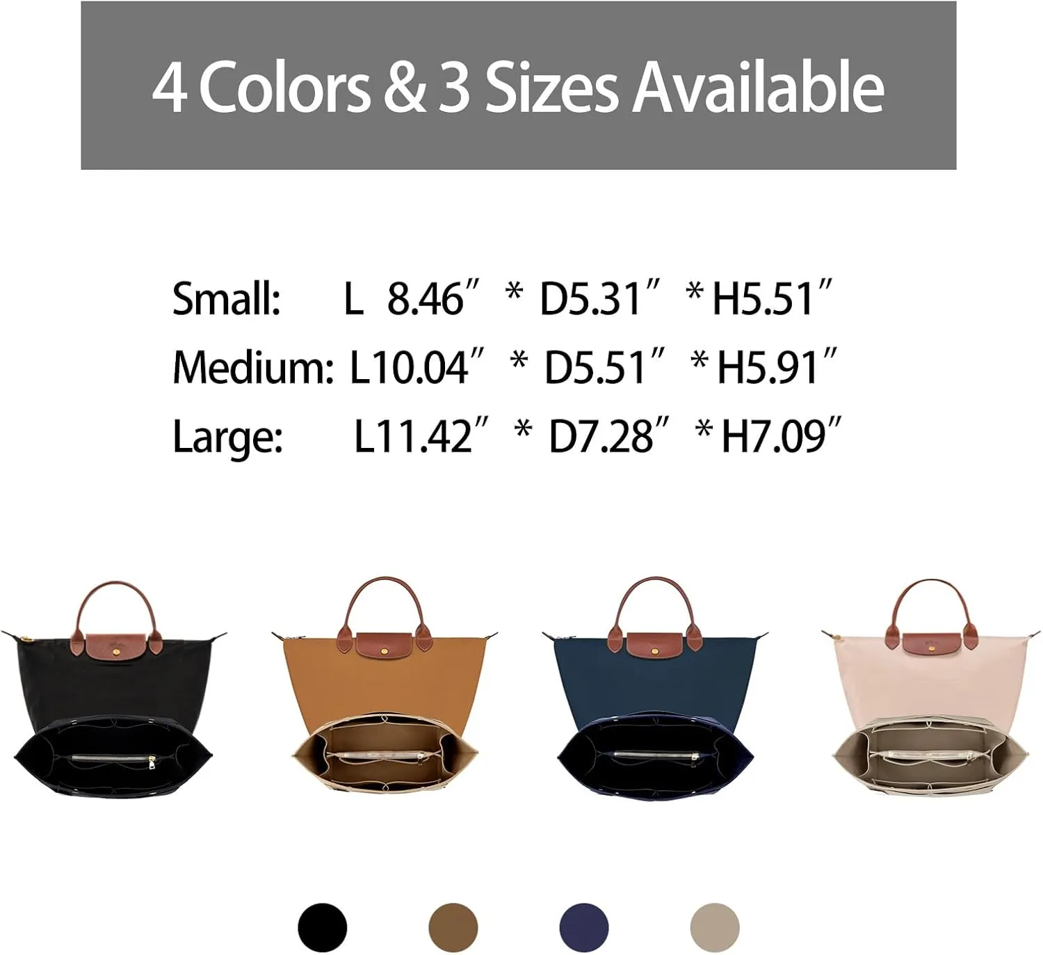 ZTUJO Purse Organizer Insert for le pliage, Compatible with Longchamp Le Pliage Top Handle S/M,Shoulder Bag S/L (Lighting Coffee, Medium For Shoulder Bag S)