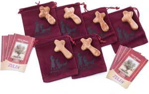 Zuluf Holy Land Crosses From Bethlehem Olive Wood Factory | Best Holding Hand Crosses | 6 Small Olive Wood Crosses With 6 Velveteen Bags & 6 Israel Holy Land Certificates | 6cm / 2.5 Inches CRS119
